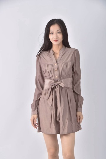 (S) ark排扣棕色洋裝