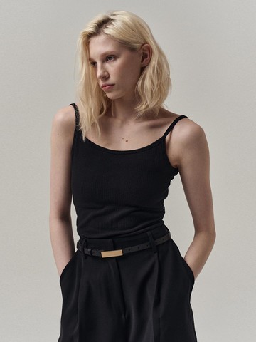 Ribbed Cap Sleeve Fitted Top [Black]