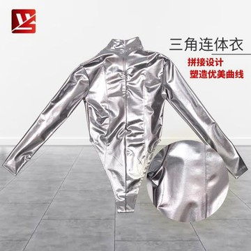 歐美外貿款光面涂膠長袖高領三角比基尼連體性感夏季薄款pu緊身衣