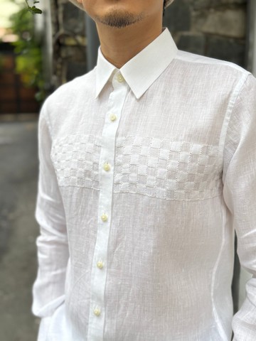 手工刺繡亞麻男士襯衫：格紋度假風尚