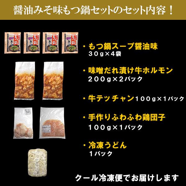 もつ鍋 醤油みそ味 もつ鍋セット 2-3人前 肉具材3種計600gとうどん付