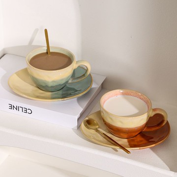 咖啡杯 免運 快速出貨 日式復古陶瓷拉花咖啡杯300ml帶托盤一整套下午茶咖啡杯碟套裝SS09公司貨