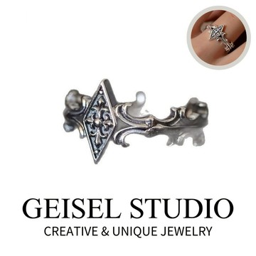 【GEISEL】 印花十字邊紋戒指 個性時尚風 開口造型戒 個性戒指 中性戒指(D-046)