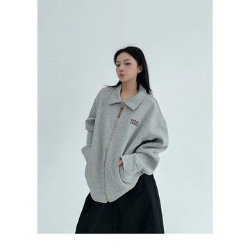 【RICECAKE & OISIS】美式復古 簡約刺繡 翻領夾克 短款 高級感 百搭 oversize 廓形夾克 女