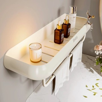 免運 可開票 奶白衛生間置物架浴室廁所洗漱臺掛墻上收納架免打孔洗手間收納架 快速出貨