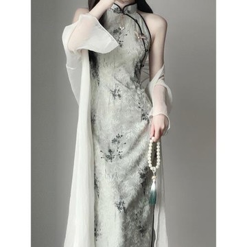 汀玥苓旗袍新款2025新款改良年輕款少女夏季薄款連衣裙新中式掛脖