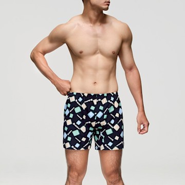DADADO-跳躍方格 M-3L印花四角男內褲(藍黑) 天然絲光棉-吸濕排汗-GHQ518BK