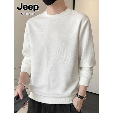 JEEP SPIRIT圓領衛衣男士春季新款提花紋寬松休閑美式長袖t恤男裝