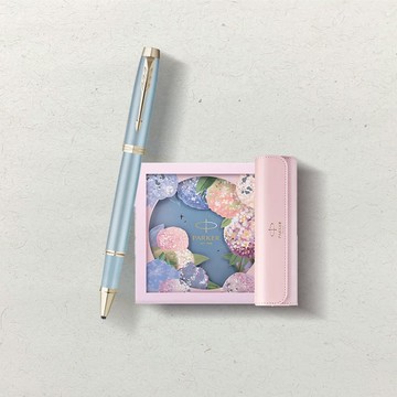 【PARKER】 新IM系列 藍色精靈(淡藍色)鋼珠筆繡球花筆套組禮盒
