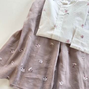 亞麻長洋裝・手繪櫻花