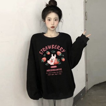 圓領加絨加厚純棉衛衣小眾設計感休閒寬鬆 小個子 刷毛女生上衣 男生長袖衛衣女 韓系慵懶風   加厚銀狐絨T 重磅T 刷毛