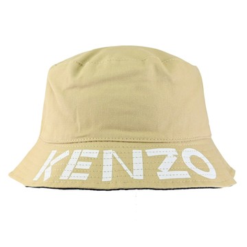 KENZO 5AC104 燙印LOGO撞色雙面款漁夫帽/遮陽帽.卡其/深藍