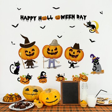 DIY無痕創意牆貼/壁貼 SK6074變裝南瓜45x60萬聖節 南瓜 巫婆 蝙蝠 南瓜  萬聖節佈置 裝飾 Halloween 萬聖節裝飾 WallFree窩自在