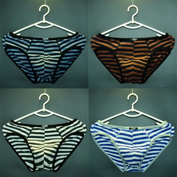 4條男士三角內褲中腰細邊彈力棉條紋純棉吸汗透氣運動無痕短褲頭