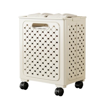 【好氣氛家居】單層折疊加寬手提式收納附輪髒衣籃/洗衣籃(收納籃 浴室收納)