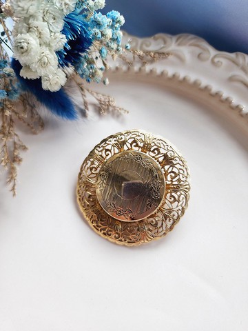 美國西洋古董飾品 /維多利亞纍絲雕紋紫薊花邊LOCKET香膏盒胸針