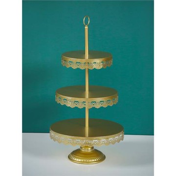 金色婚禮甜品臺擺件歐式蛋糕架婚慶道具蕾絲蛋糕盤鐵藝點心架