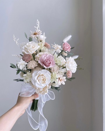【不凋花乾燥花】白粉色不凋玫瑰韓式捧花