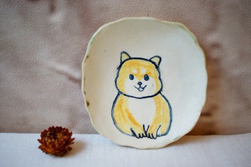 手捏米犬小圓碟  Ø 12cm 點心盤 咖啡盤 醬料碟