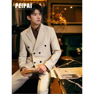 高端雙排扣西服套裝男休閑結婚新郎修身英倫風痞帥西裝男團播商務