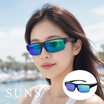 【SUNS】寶麗來偏光太陽眼鏡 綠水銀 半框墨鏡/套鏡 輕量超無感眼鏡 抗UV400