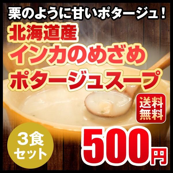 ポタージュ 送料無料 メール便 インカのめざめポタージュ 3食セット 北海道 じゃがいも 500円 ポッキリ