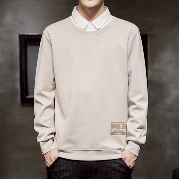 秋冬季新款加絨加厚假兩件衛衣男士潮流男裝上衣服襯衫領外套