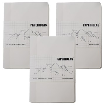 PAPERIDEAS A6 裸背筆記本 188頁 100g純木漿無酸紙  白色 方格版  3本