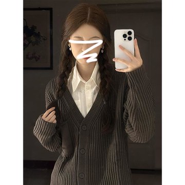 慵懶風v領開衫毛衣外套女秋冬2024年新款韓系穿搭高級感針織上衣