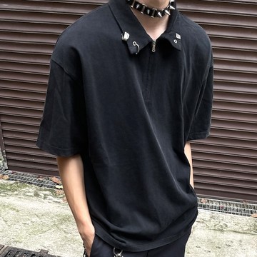 【AMERO】男裝 女裝 短袖POLO衫 開襟 拉鍊 金屬釦設計