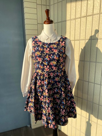 復古藍底花卉背心裙