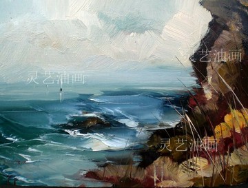 純手繪抽象海景海浪油畫餐廳客廳臥室走廊電表箱歐式刀畫無框