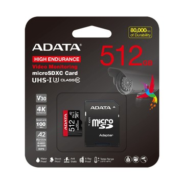 ADATA High Endurance 高耐用 microSDXC UHS-I U3 A2 V30 512G監控記憶卡(附轉卡)