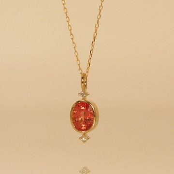 18K金橙色寶石的椭圓形項鏈18K Gold The Bezel Oval Necklace wi