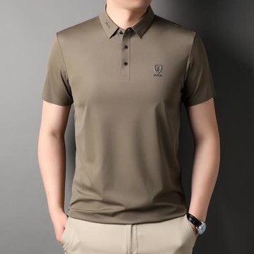 夏季休閑冰絲短袖t恤男翻領純色無痕半袖polo衫男裝薄款透氣體恤