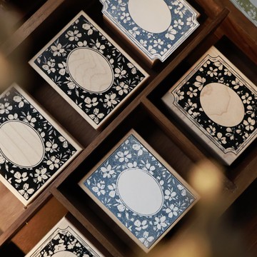 壹洱原創新品【花框印章】碎花邊框紅橡膠楓木手賬印章