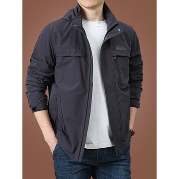 多袋工裝風衣男士外套春秋季立領休閑夾克男寬松男裝2025新款連帽