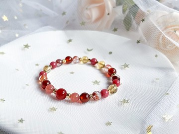 【緋紅】紅膠花 紅紋石 石榴石 薔薇輝 黃水晶 紅瑪瑙手鍊