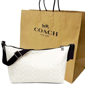 【COACH】C LOGO男中性款船型斜背包附紙袋(白)