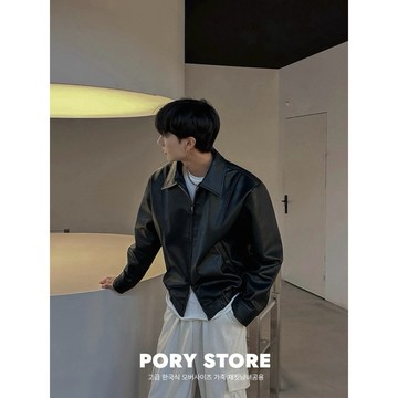 【PORY STORE】 🇰🇷韓國 Boxy 短版 皮衣 外套 高質感 寬鬆 落肩 皮衣外套 皮外套 韓