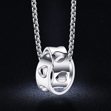 愛心雙環男士項鏈吊墜潮嘻哈個性裝飾品輕奢小眾鈦鋼潮牌掛墜百搭
