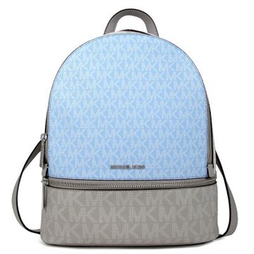 MICHAEL KORS Rhea 銀防刮字Logo雙層拉鍊雙色後背包(藍灰色)