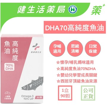 【藥師健生活】70%⬆高純度魚油 高單位DHA(500mg/粒)-思緒清晰配方 西班牙頂級原料 90粒/盒《健生活藥局》