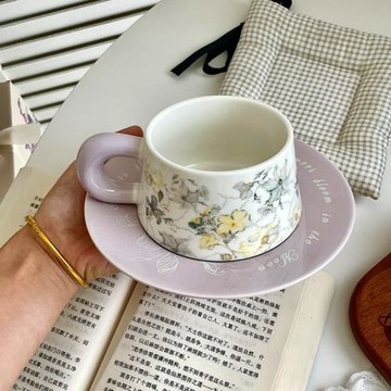 鳶尾花高顏值陶瓷咖啡杯碟開業禮品創意花卉水杯活動定制伴手禮