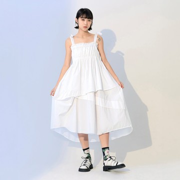 層次不對稱平口綁帶洋裝