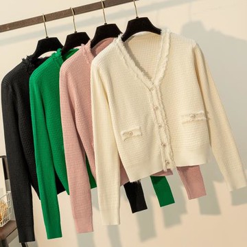 春秋小香風針織開衫長袖外套外穿毛衣女洋氣短款純色披肩外搭上衣