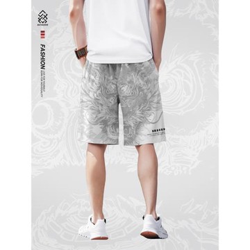 2025夏季新款國潮龍紋印花短褲男士速干薄款寬松休閑五分褲子男生