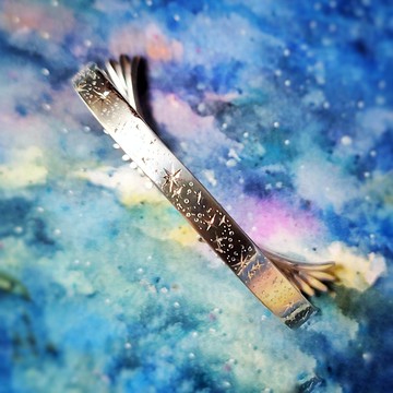 人手批花滿天繁星飛翔雙翼純銀闊片手鈪