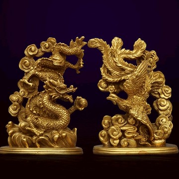黃銅龍鳳呈祥擺件結婚禮物訂婚新婚禮品婚慶婚房裝飾品客廳工藝品