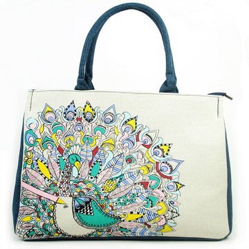 手提包帆布肩背包-印花大容量棉麻耐用女包包3款74cm8【獨家進口】【米蘭精品】